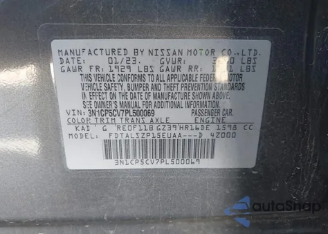 2023 Nissan Kicks Sv Xtronic Cvt из США, поврежденный, VIN 3N1CP5CV7PL500069